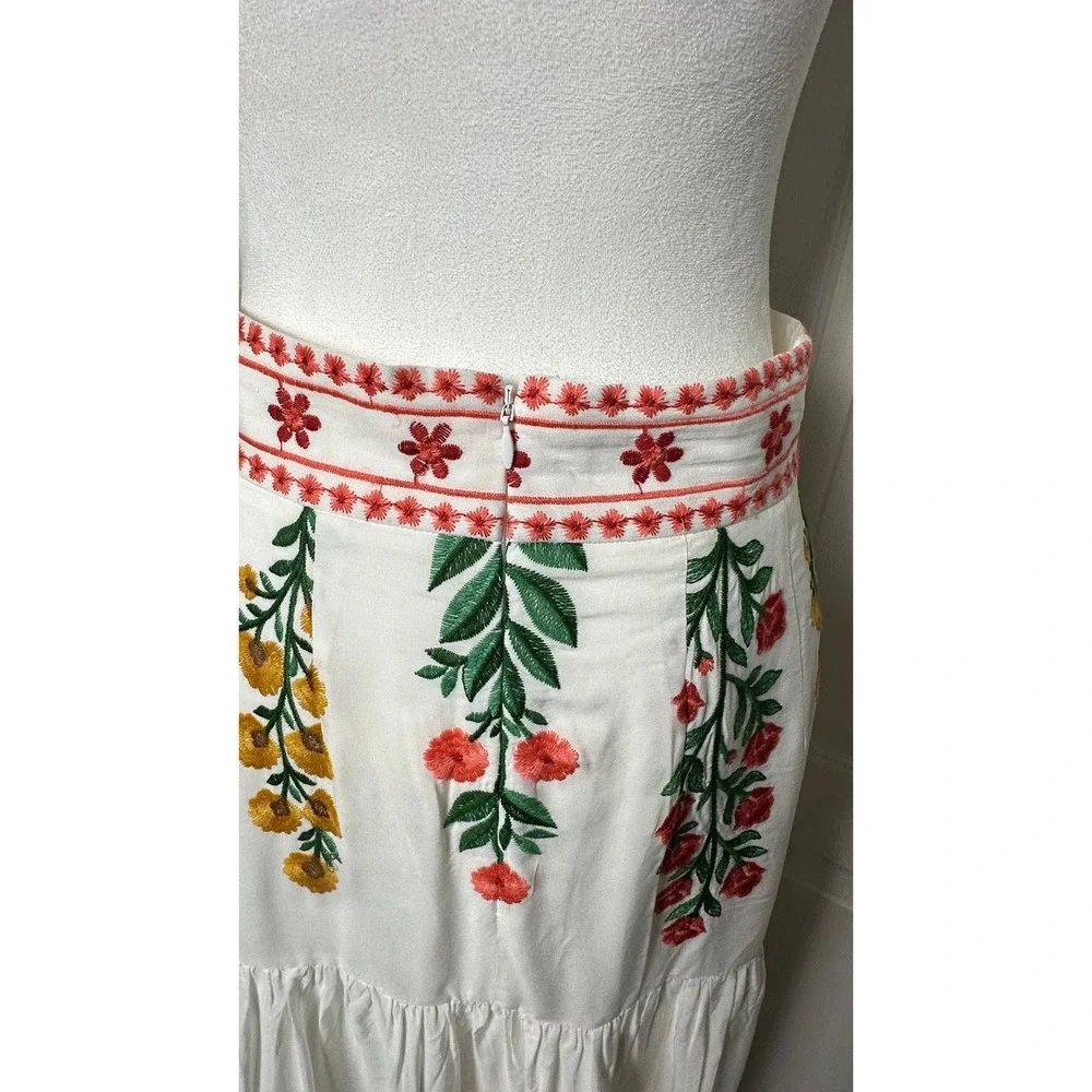 Antonio Melani Boho Floral Embroidered 2 Piece Set Top & Tiered Maxi Skirt Sz. 4